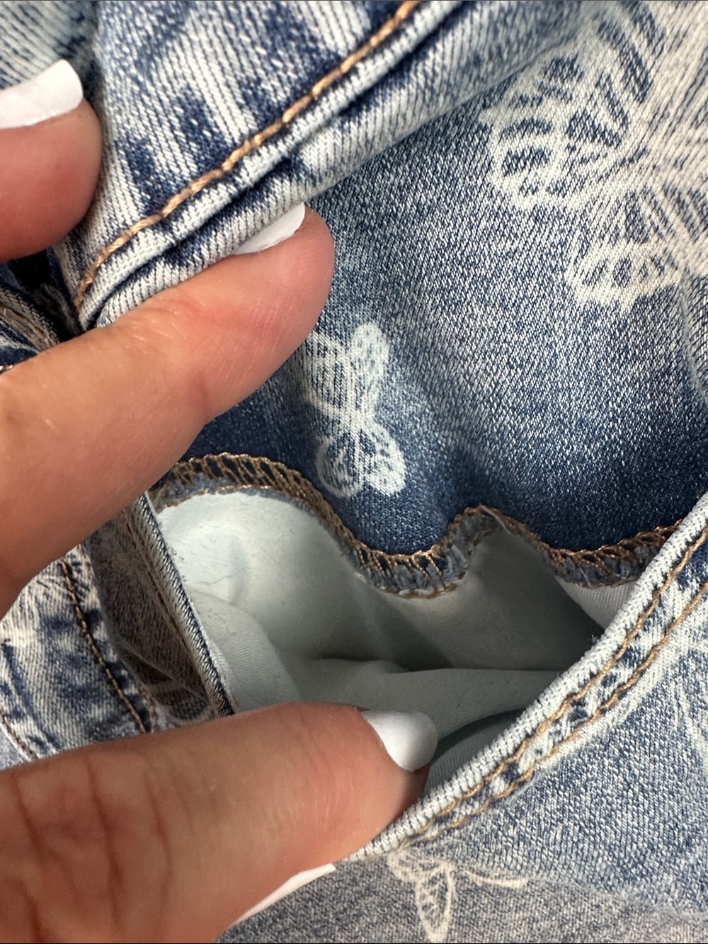 Justice Jean Denim Shorts 14 Blue White Butterfly Distressed - Picture 4 of 8